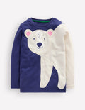 T-Shirt mit lustiger Applikation-Blau Meliert Eisbär