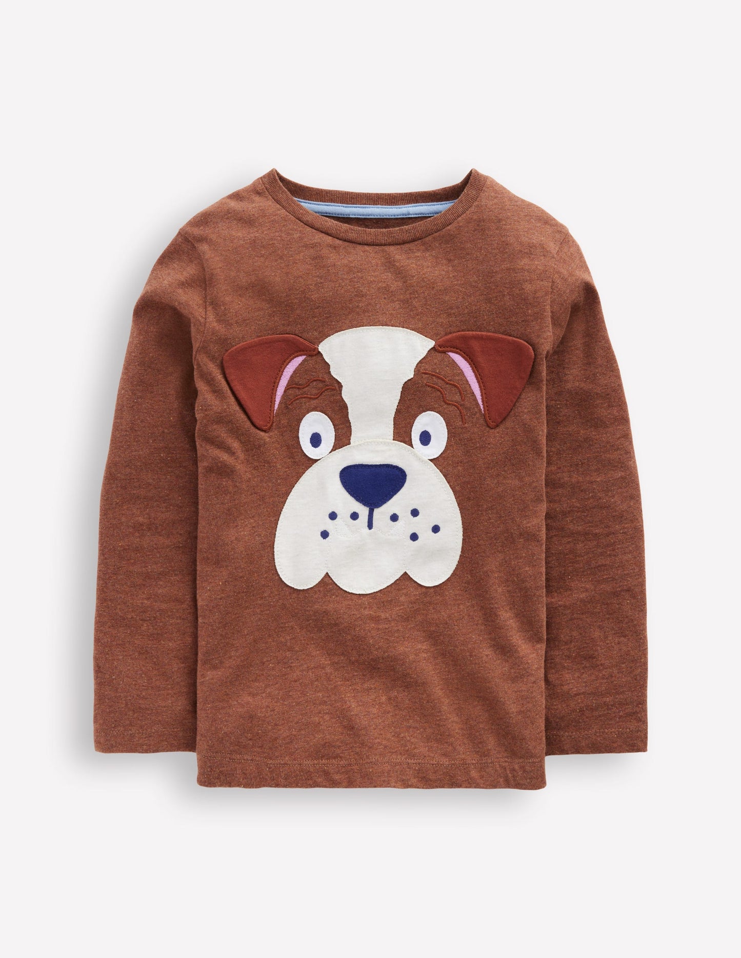 T-Shirt mit origineller Applikation-Braun Meliert Bulldogge