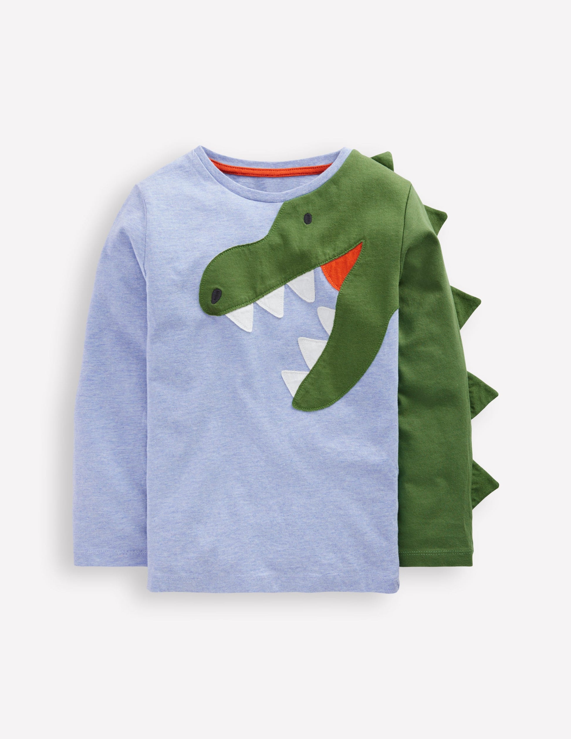 T-Shirt mit origineller Applikation-Blau Meliert Dino-1