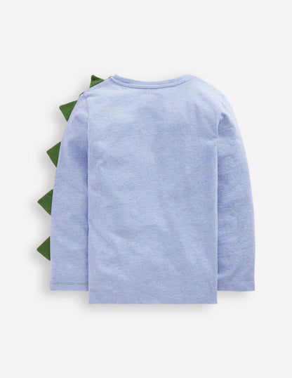 T-Shirt mit origineller Applikation-Blau Meliert Dino-2