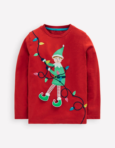 Originelles, langärmliges 3D-T-Shirt-Marsrot Elf
