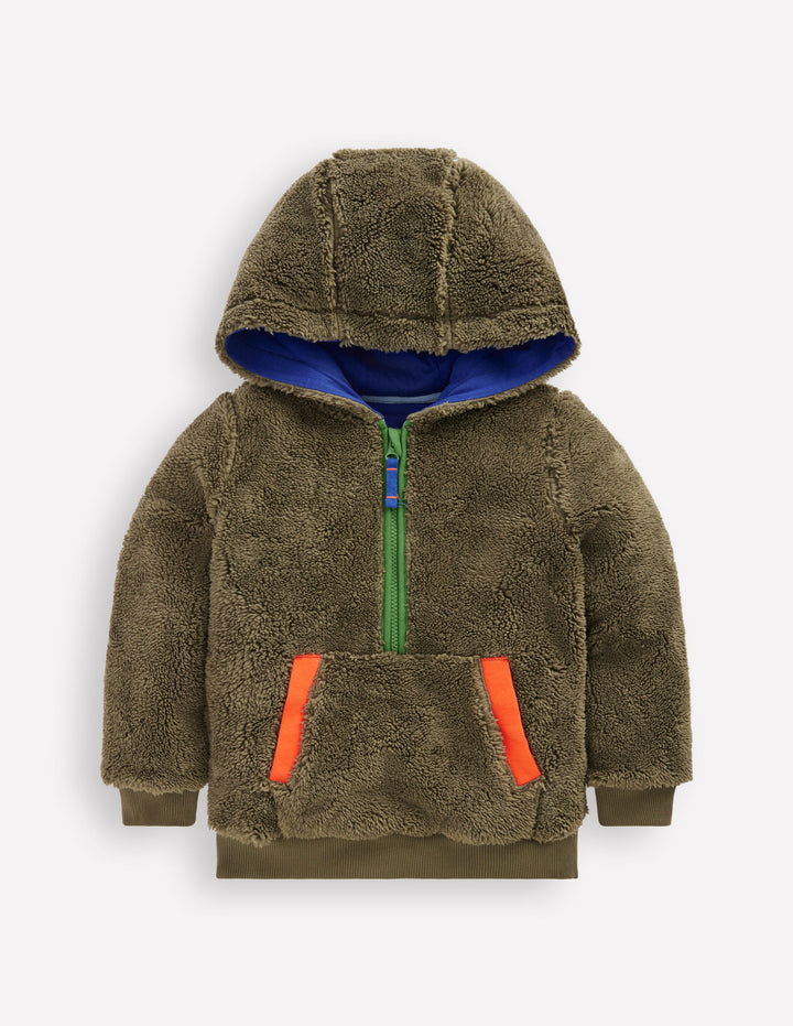 Fleece-Kapuzenjacke mit Halbreißverschluss-Blasses Khaki