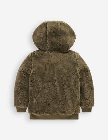 Fleece-Kapuzenjacke mit Halbreißverschluss-Blasses Khaki