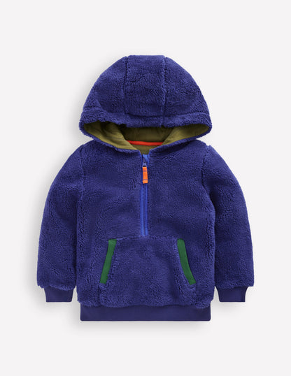 Fleece-Kapuzenjacke mit Halbreißverschluss-Steuerbordblau-1
