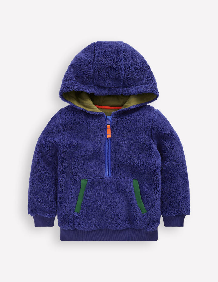 Sweat à capuche en polaire partiellement zippé-Bleu tribord