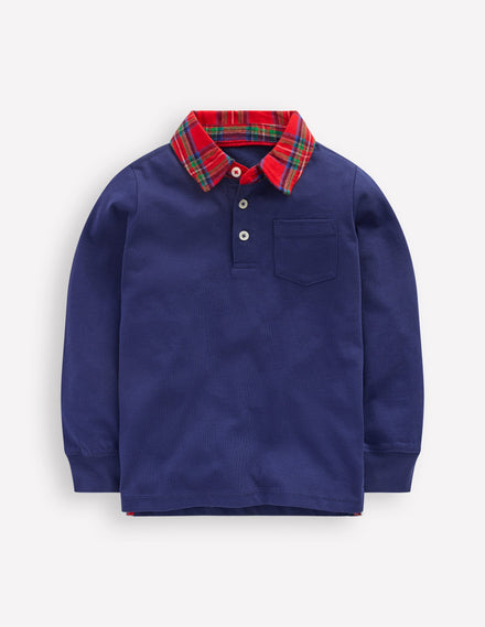 Langärmliges Poloshirt mit Kragen-Französisches Marineblau