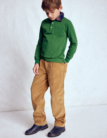 Langärmliges Poloshirt mit Kragen-Dunkelgrün