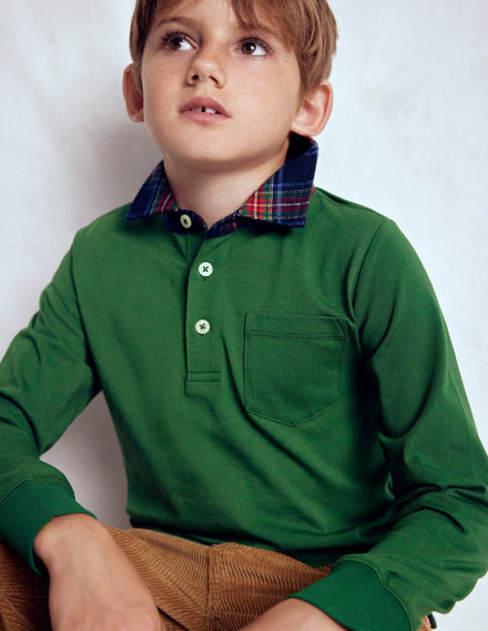 Langärmliges Poloshirt mit Kragen-Dunkelgrün