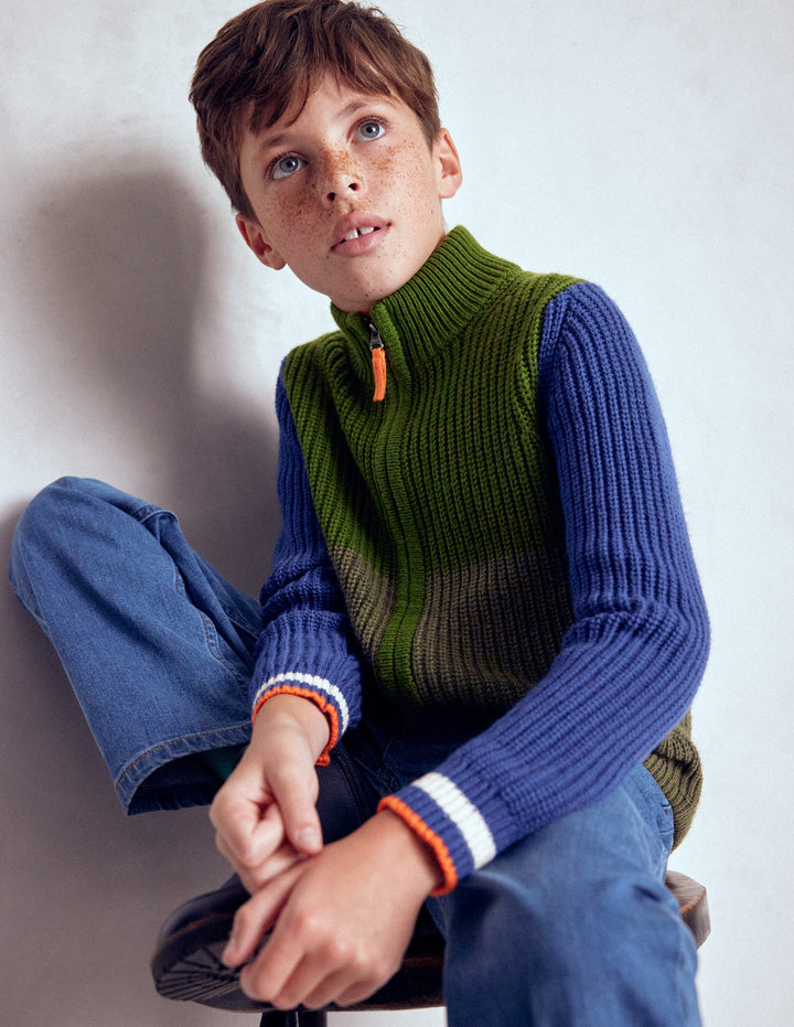 Grobstrickpullover mit Reißverschluss-GRÜN