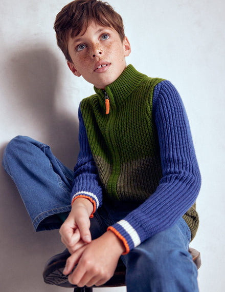 Grobstrickpullover mit Reißverschluss-GRÜN