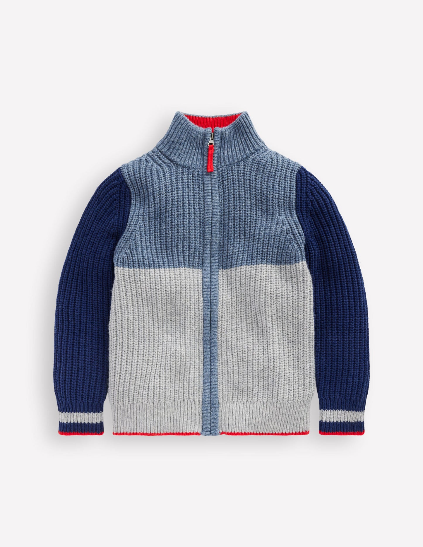 Grobstrickpullover mit Reißverschluss-Grau Meliert Blockfarben