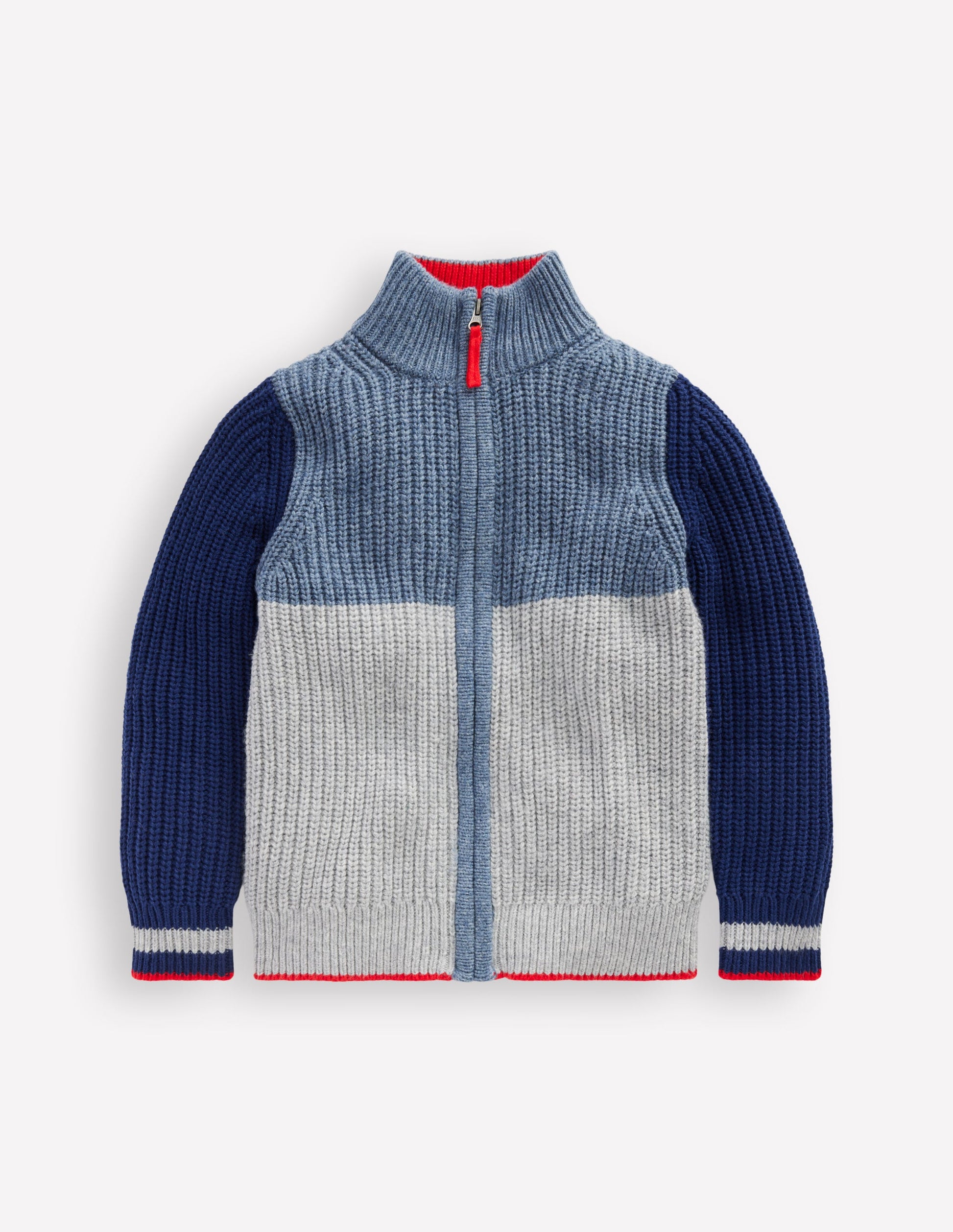 Grobstrickpullover mit Reißverschluss-Grau Meliert Blockfarben-1