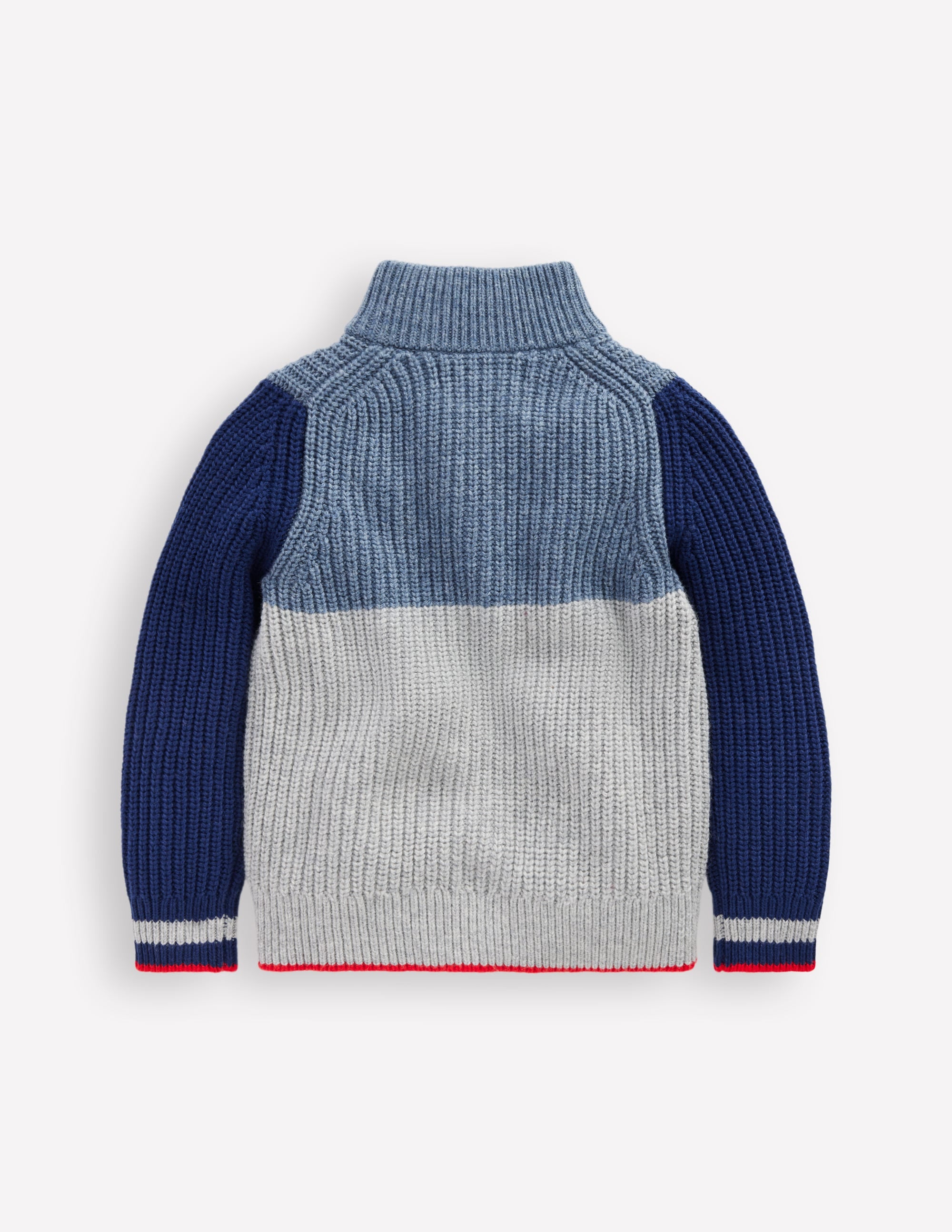 Chunky Zip-Through Jumper-Grey Marl Colour Block - Image 2