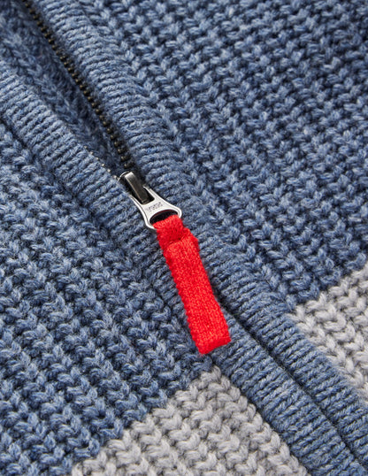Grobstrickpullover mit Reißverschluss-Grau Meliert Blockfarben-3