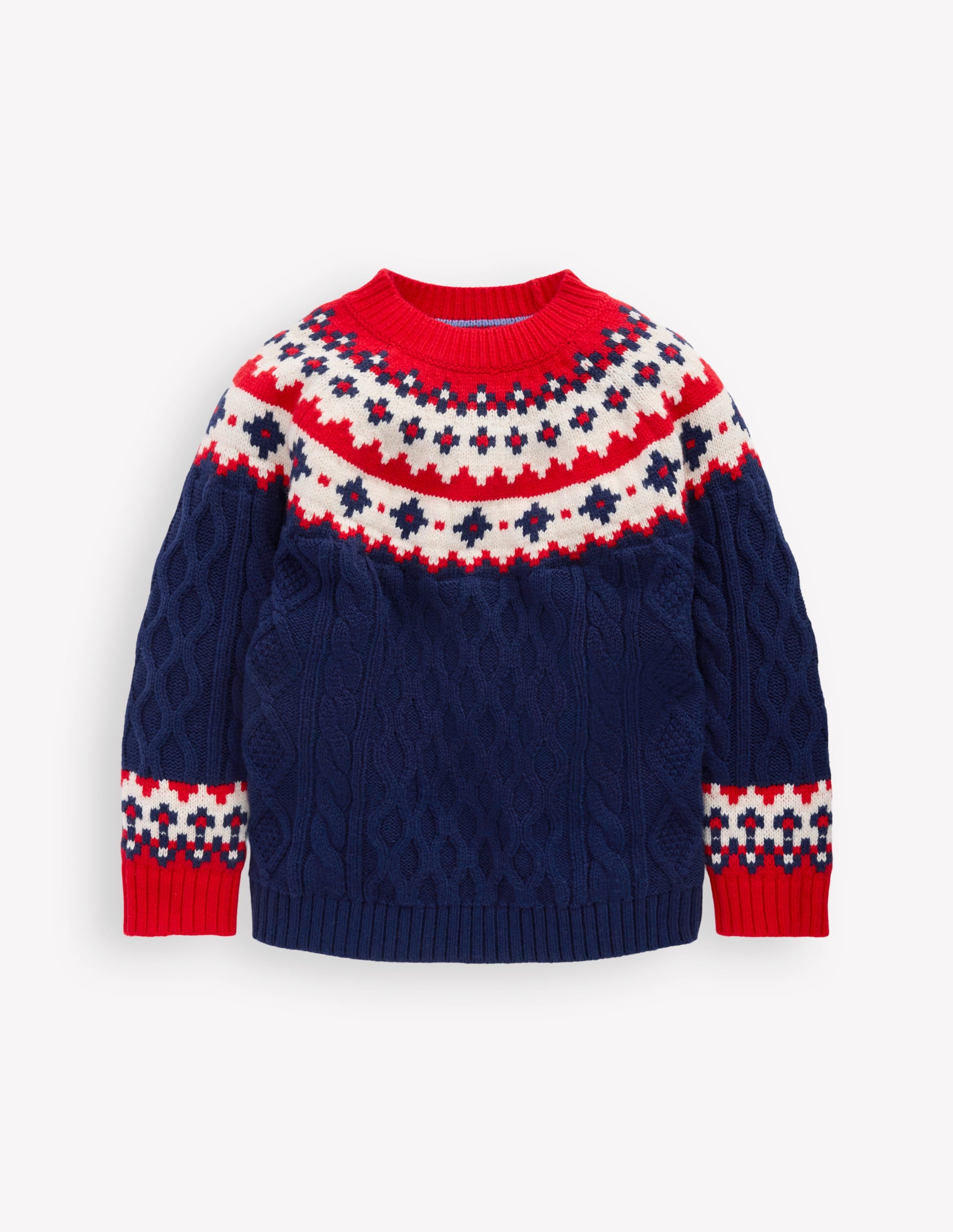 Pull à torsades et motif jacquard-Bleu médiéval - Image 1