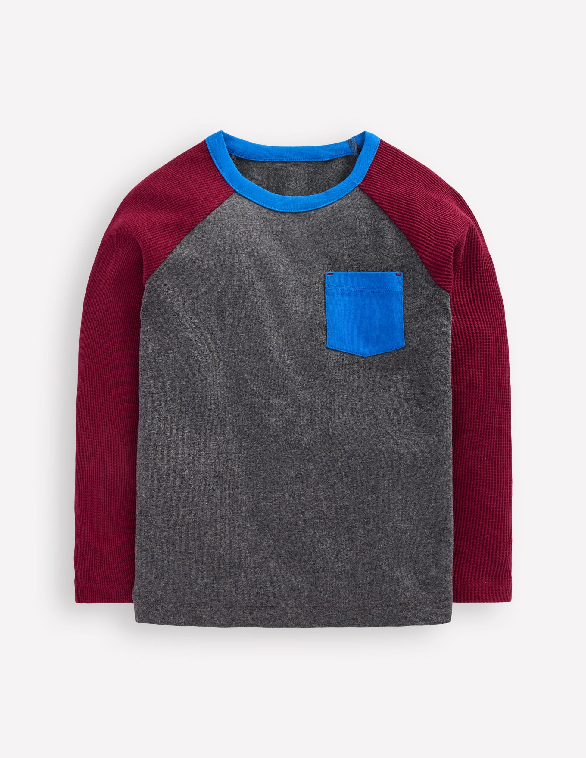 Raglan-Oberteil aus Waffel-Mix-Anthrazit Meliert/Rumbarot-4