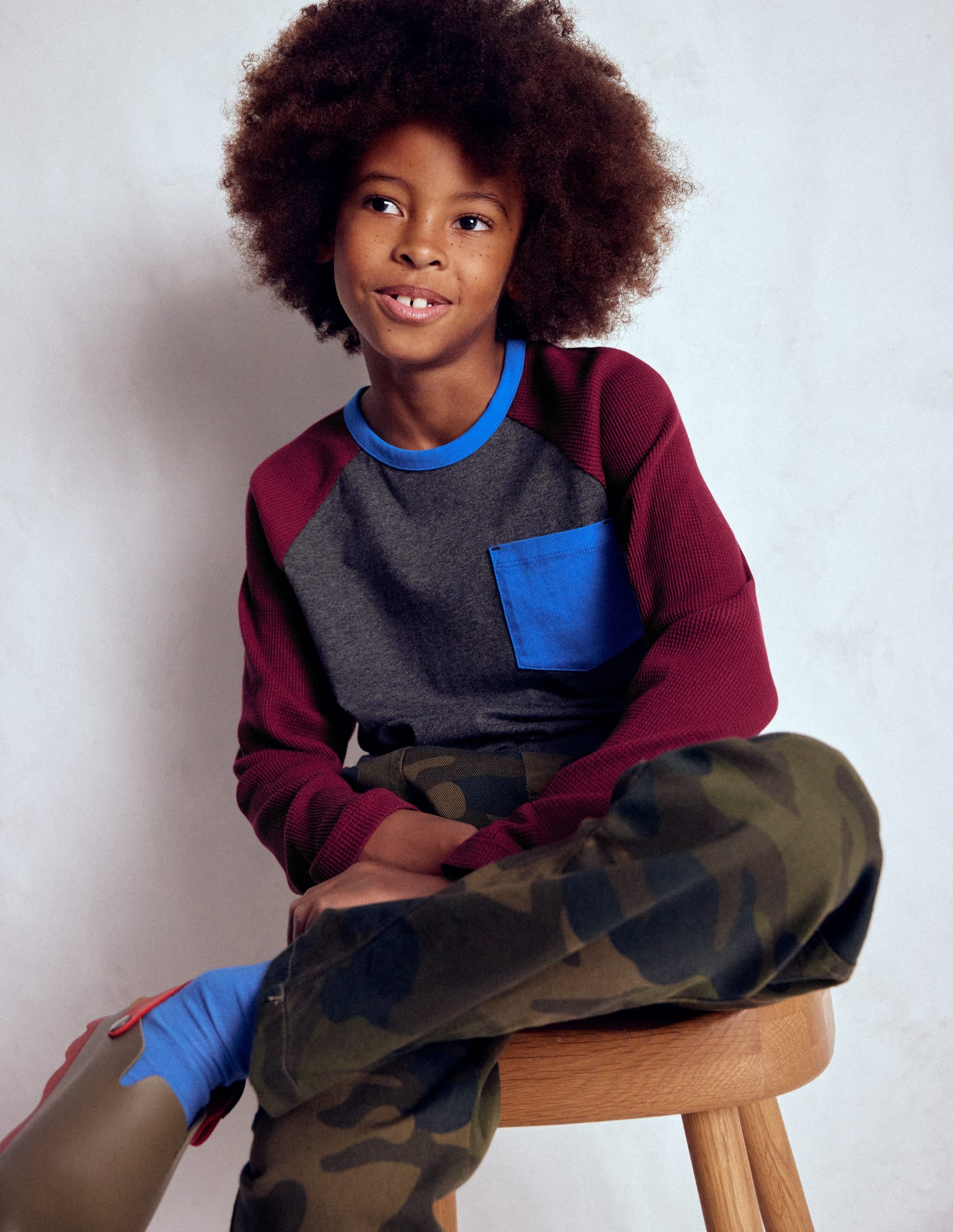 Waffle Mix Raglan-Charcoal Marl/ Rumba Red - Image 1