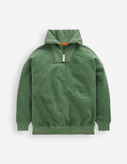 Sweatshirt mit Halbreißverschluss-Grün Meliert