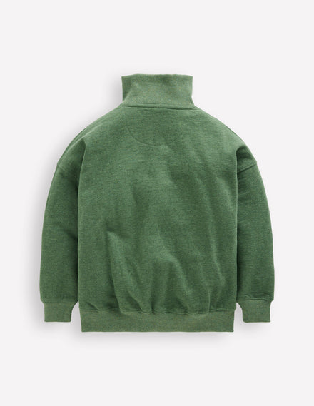 Sweatshirt mit Halbreißverschluss-Grün Meliert