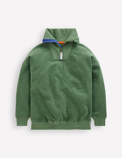 Sweatshirt mit Halbreißverschluss-Grün Meliert-1