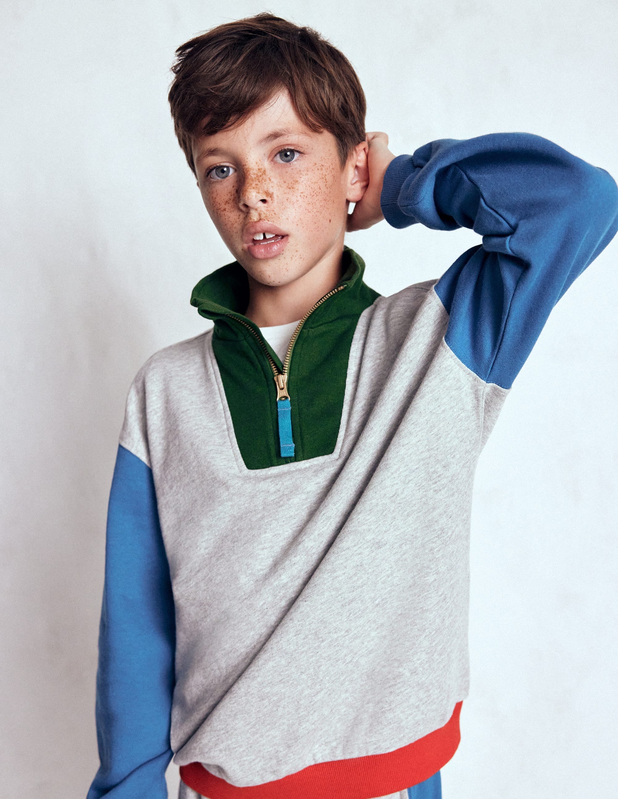 Sweatshirt mit Halbreißverschluss-Dunkelgrau, Blockfarben - Image 2