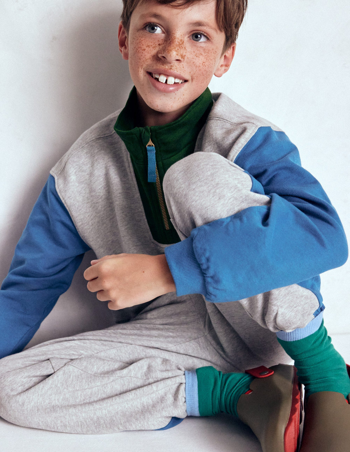 Sweatshirt mit Halbreißverschluss-Dunkelgrau, Blockfarben - Image 3