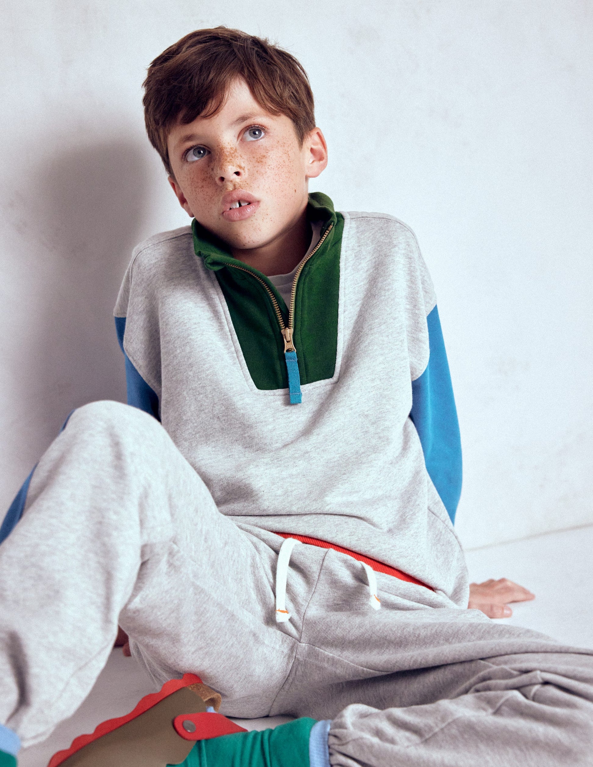 Sweatshirt mit Halbreißverschluss-Dunkelgrau, Blockfarben-4