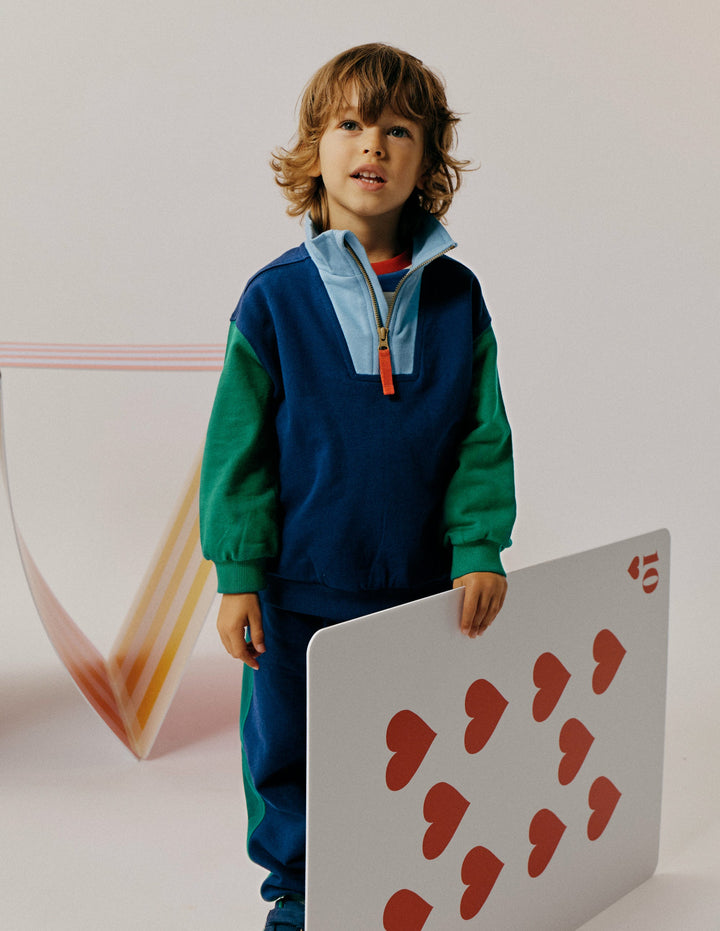 Sweatshirt mit Halbreißverschluss-Mittelalterliches Blau Blockfarben