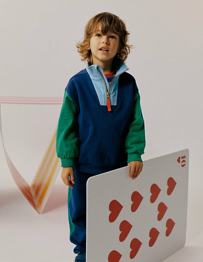 Sweatshirt mit Halbreißverschluss-Mittelalterliches Blau Blockfarben-1