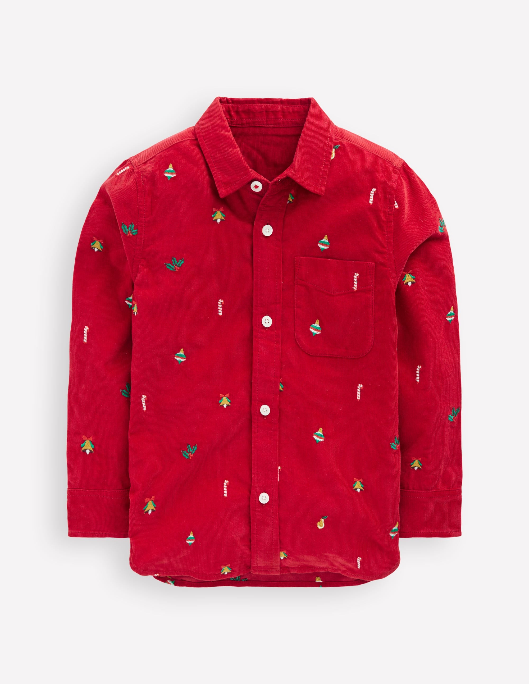 Embroidered Corduroy Shirt-Red Christmas Embroidery - Image 1