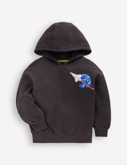 Kapuzenpullover vorn und hinten bedruckt-Anthrazit Weltall-1