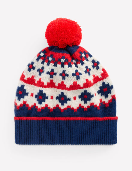 Fair-Isle-Strickmütze-Schuluniform-Navy, Fair-Isle-Muster