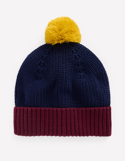 Bonnet en maille-Colourblock bleu marine universitaire-1