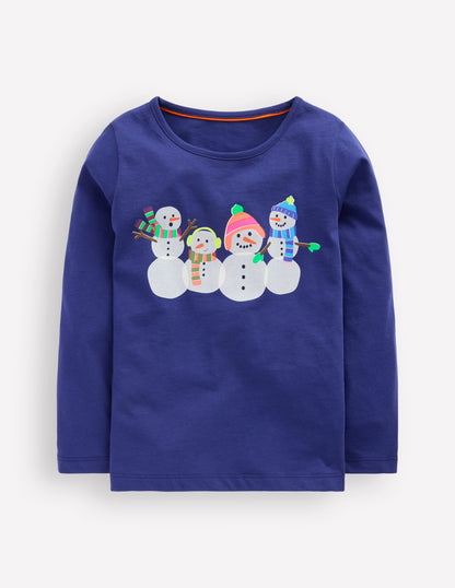 Long Sleeve Riso T-Shirt-Starboard Blue Snowmen-1