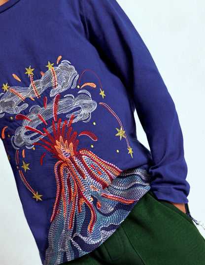 Langärmliges Superstitch-Oberteil-Bunt Vulkane-2