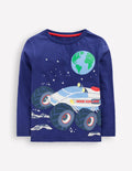 T-shirt manches longues à appliqué-Astromobile bleu crépuscule
