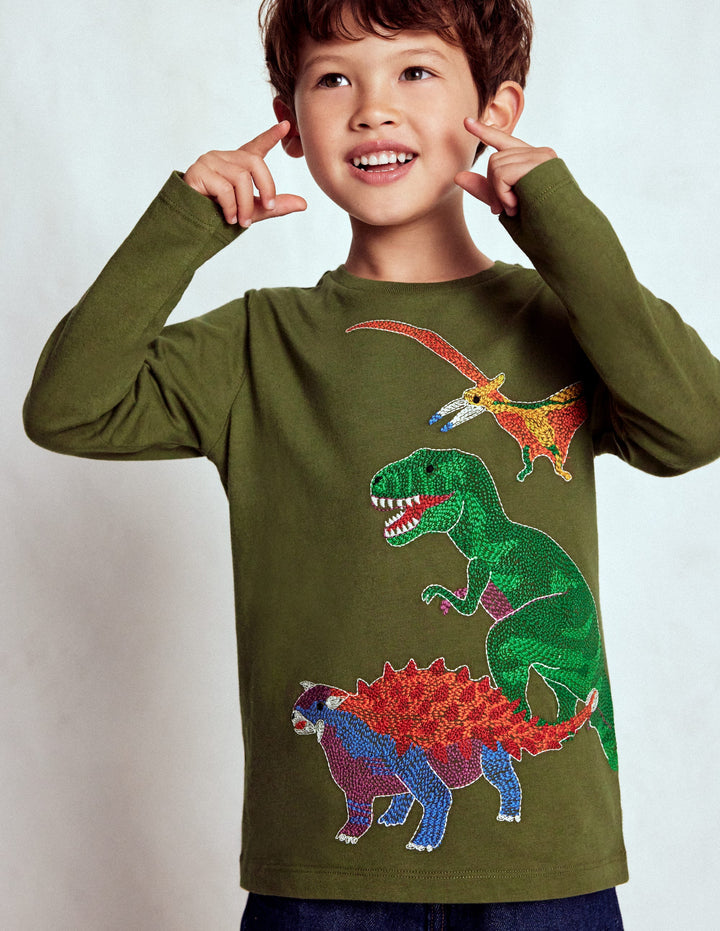 T-shirt phosphorescent à super surpiqûres-Dino mousse hivernale