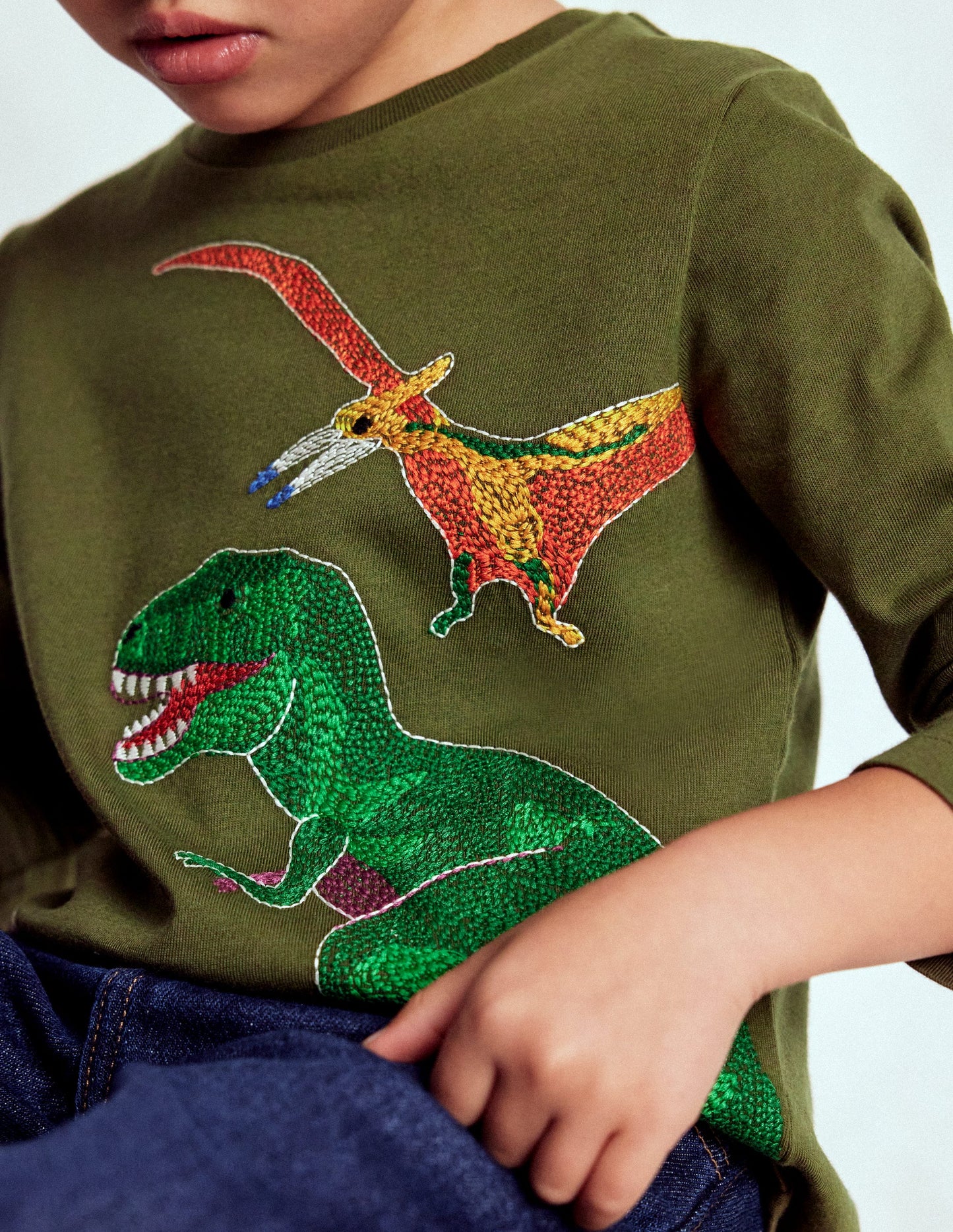 Glow Superstitch T-shirt-Winter moss Dino