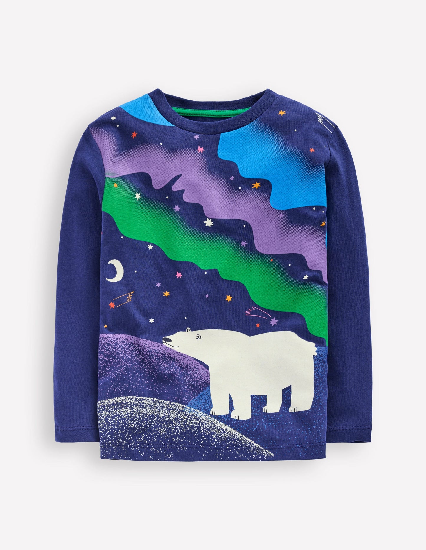 Im Dunkeln leuchtendes Langarmshirt-Dämmerungsblau Nordlichter