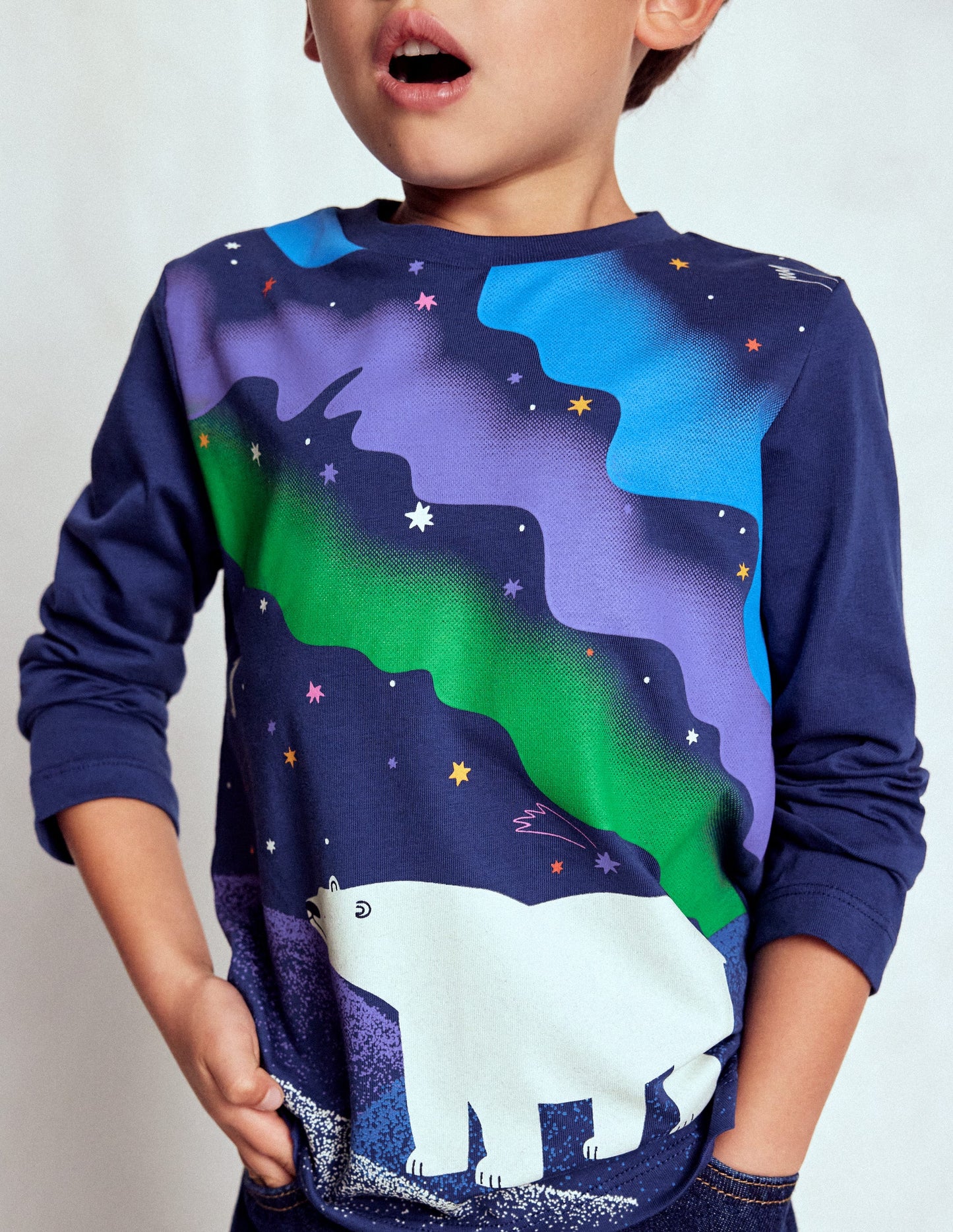 Im Dunkeln leuchtendes Langarmshirt-Dämmerungsblau Nordlichter