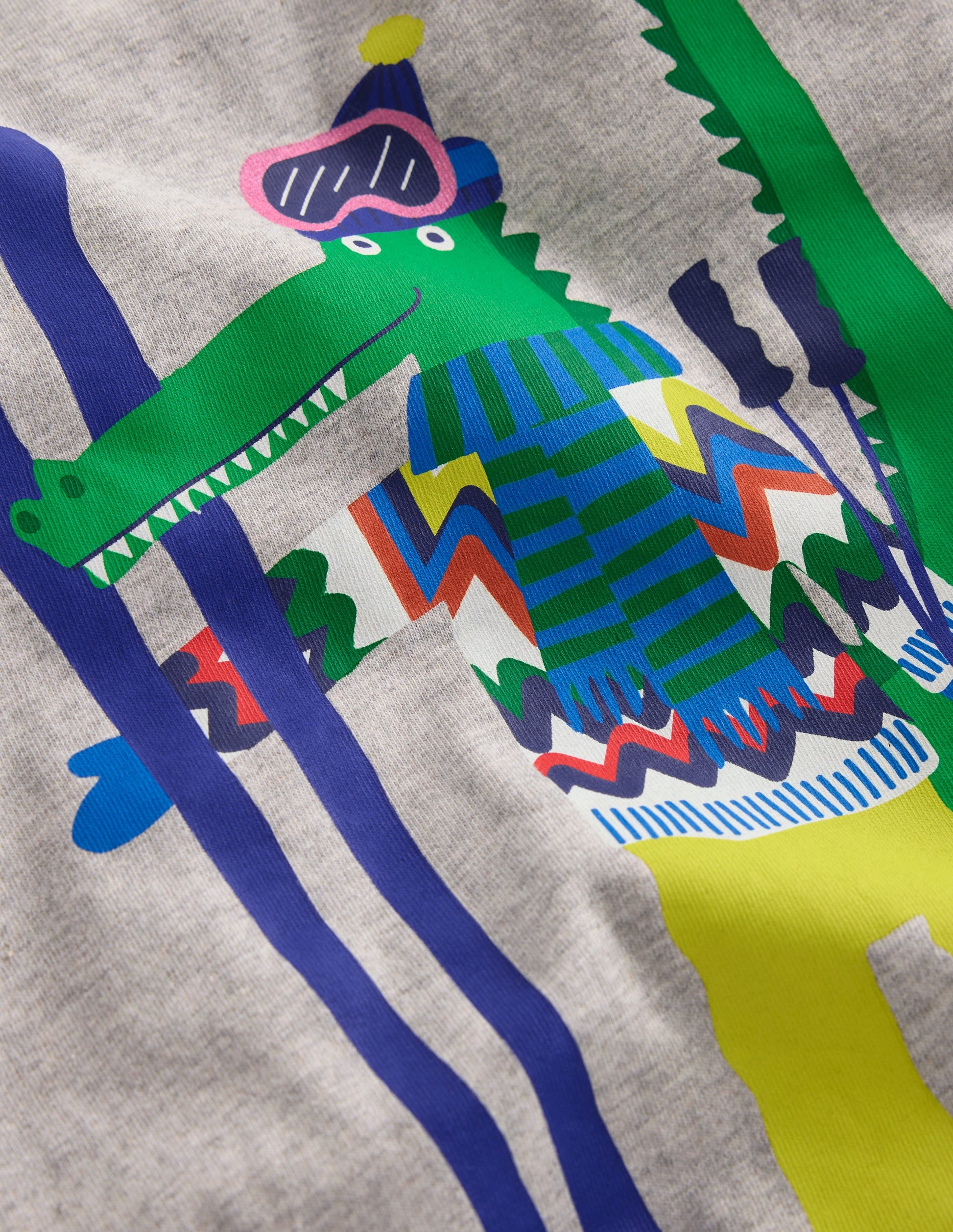 Originelles langärmliges T-Shirt-Grau Meliert Krokodil auf Skiern-4