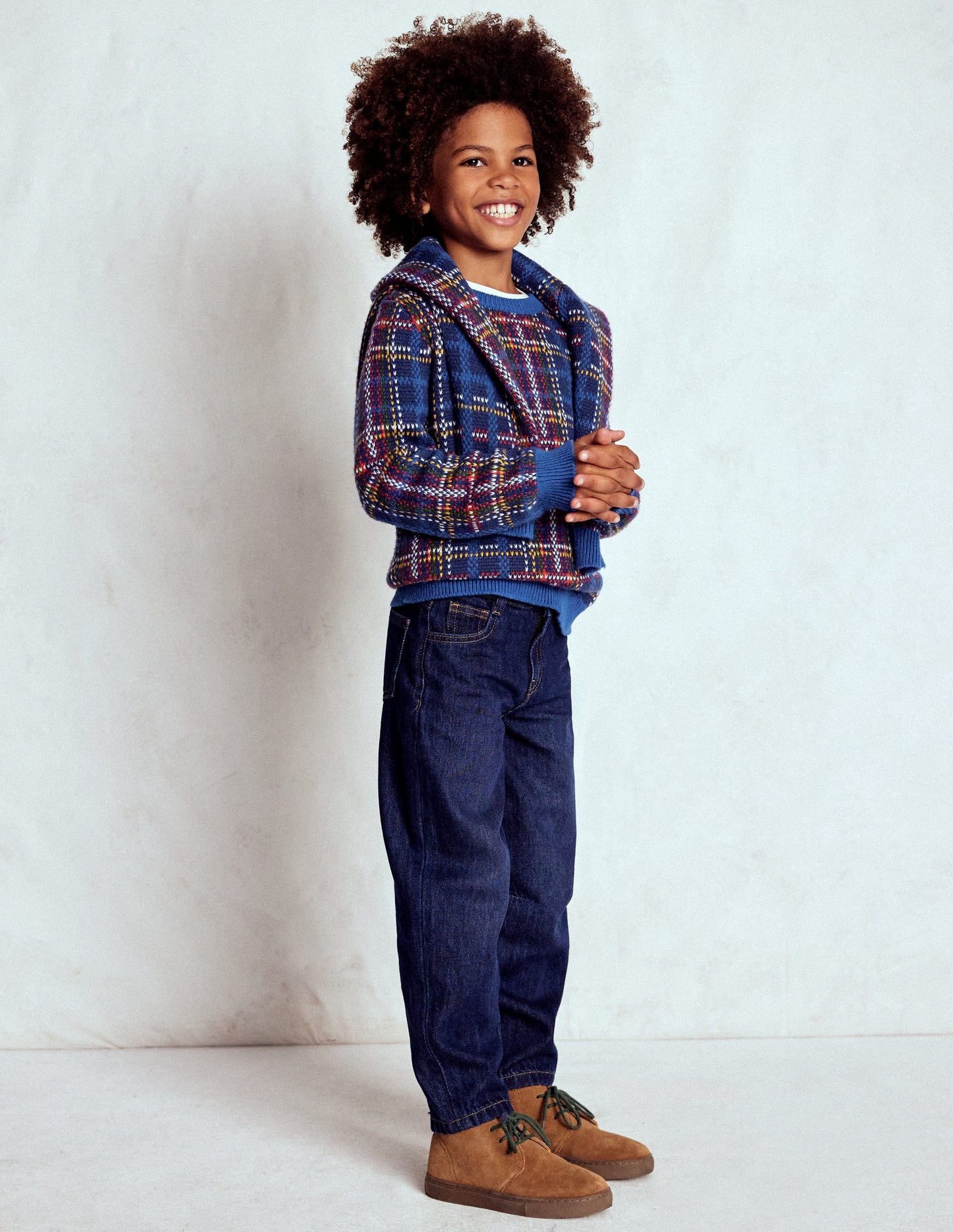 Klassischer karierter Pullover-Mittelalterliches Blau Kariert