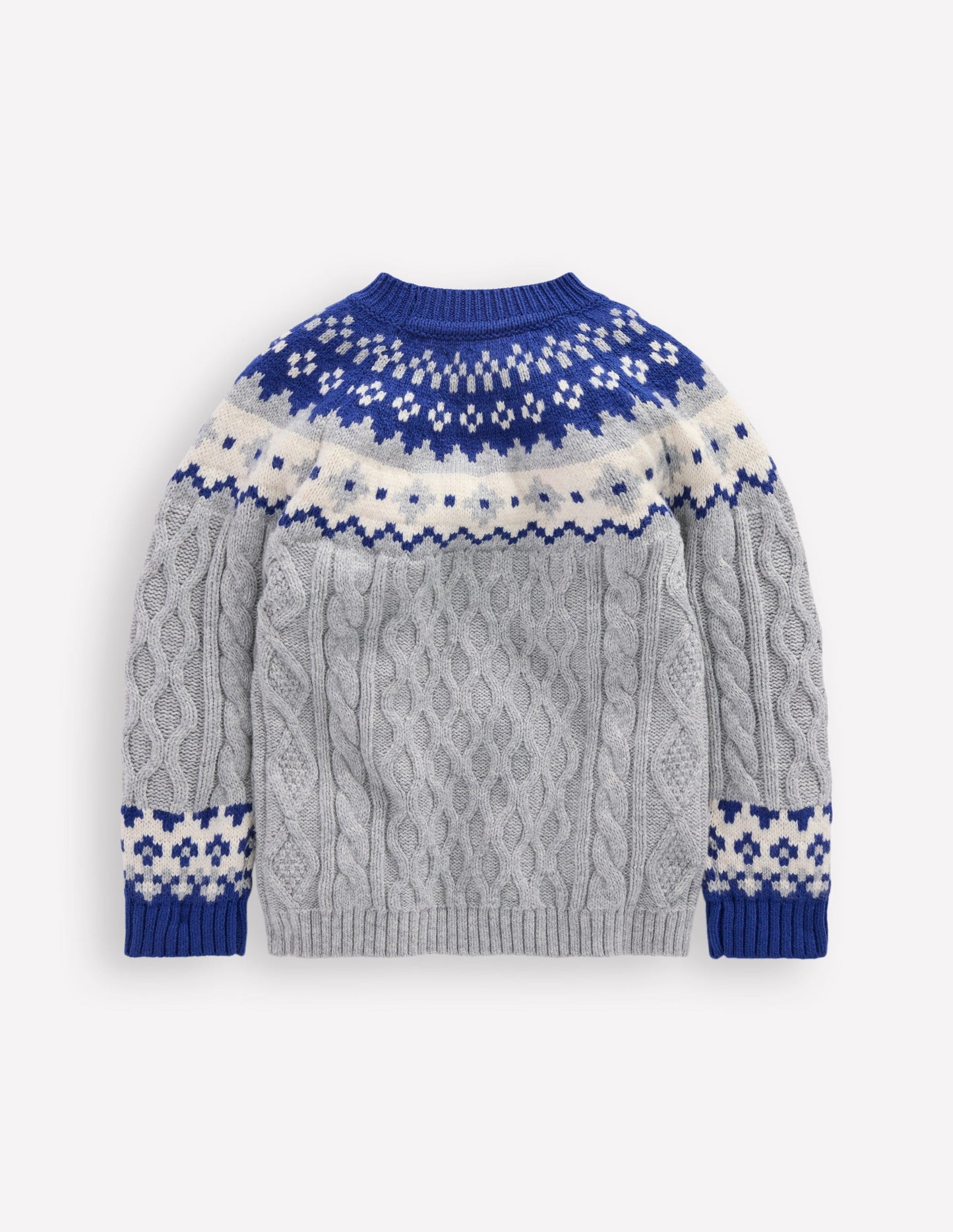 Fair-Isle-Pullover mit Zopfmuster-Grau Meliert
