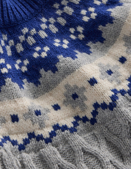 Fair-Isle-Pullover mit Zopfmuster-Grau Meliert-6