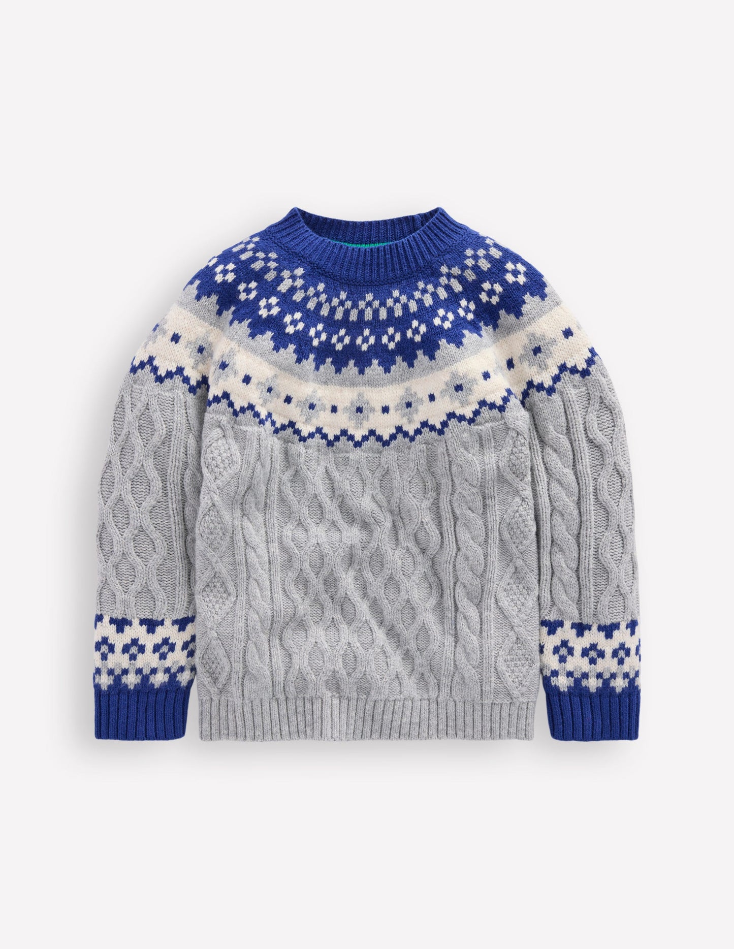 Fair-Isle-Pullover mit Zopfmuster-Grau Meliert