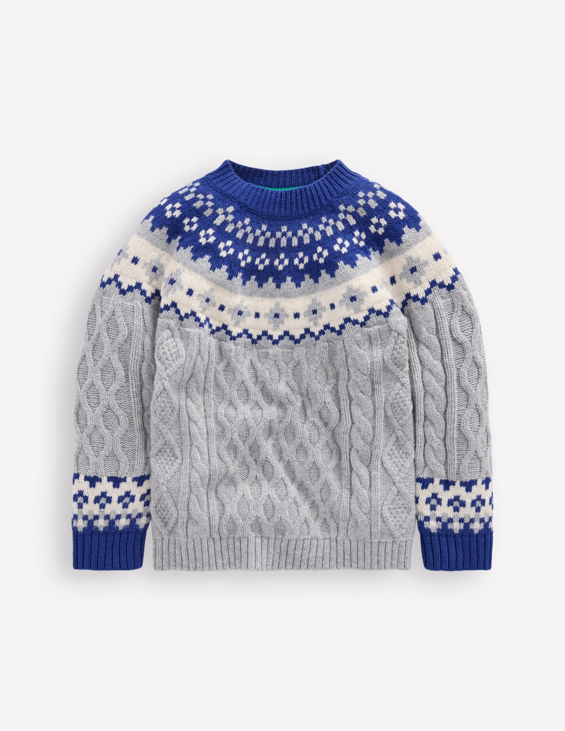 Fair-Isle-Pullover mit Zopfmuster-Grau Meliert-4