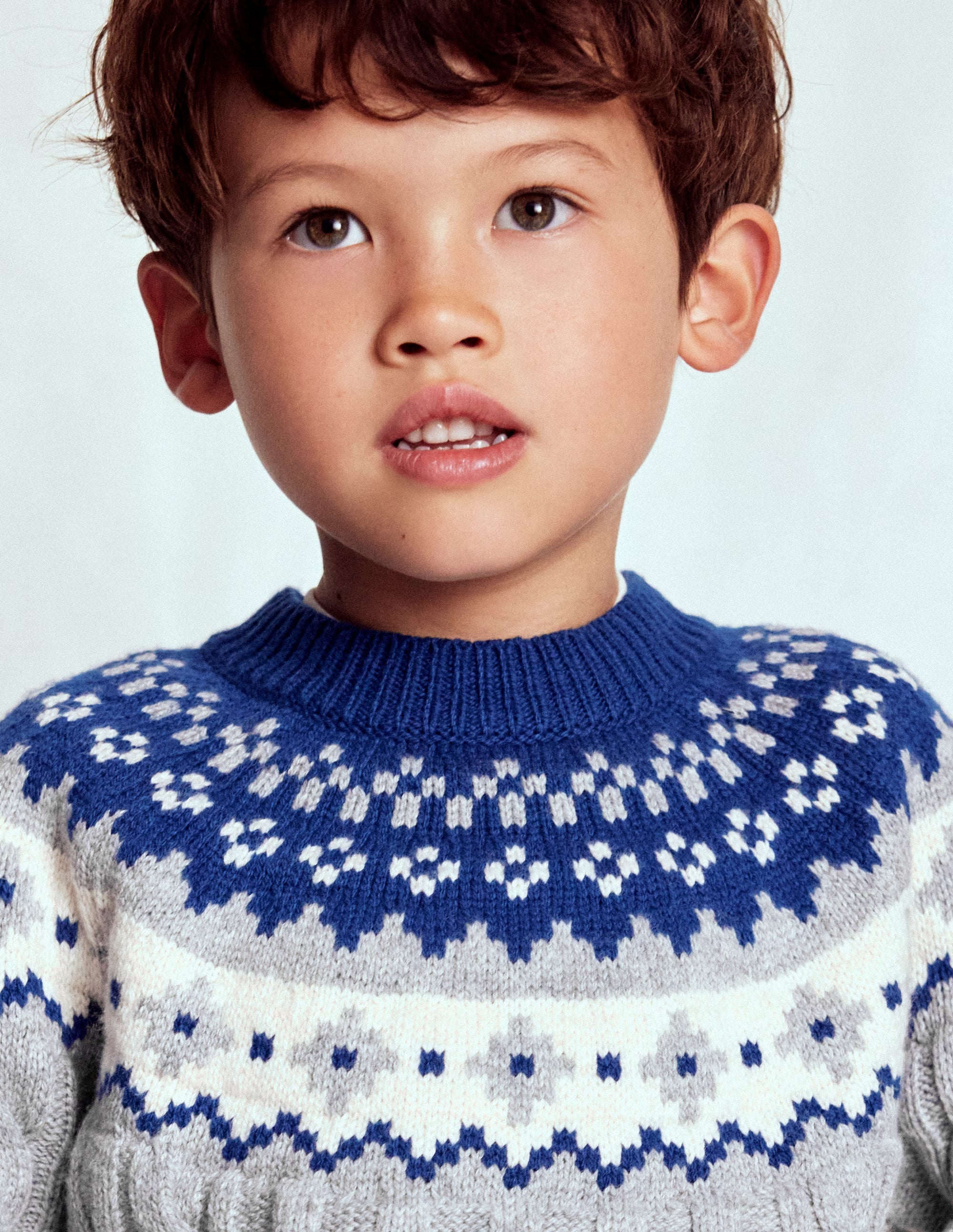 Cable Fair Isle Jumper-Grey Marl - Image 2