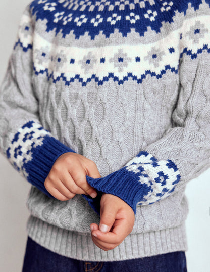 Fair-Isle-Pullover mit Zopfmuster-Grau Meliert-3