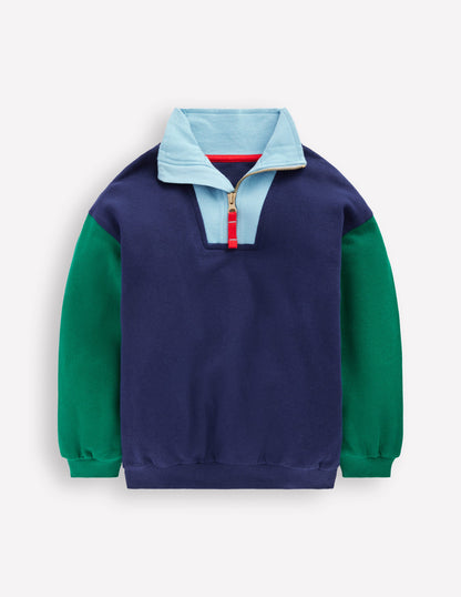 Sweatshirt mit Halbreißverschluss-Mittelalterliches Blau Blockfarben-1