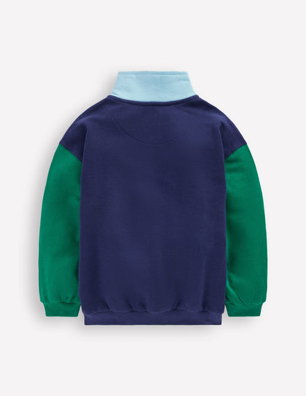 Sweatshirt mit Halbreißverschluss-Mittelalterliches Blau Blockfarben